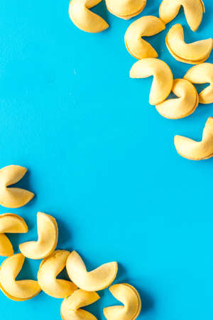 Frame of Chinese New Year fortune cookies flat lay. Top viewの写真素材