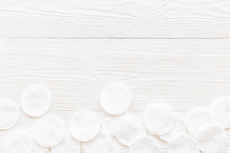 Cotton pads top view. Cosmetic makeup remover suppliesの写真素材