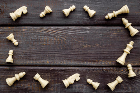 Chess pieces on table top view. Chess game as winner concept