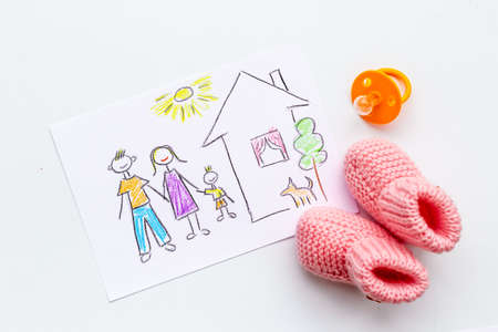 Kiddie steely picture of family at home. Mortgage conceptの写真素材