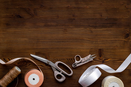 Fashion designer or seamstress table with tailor tools