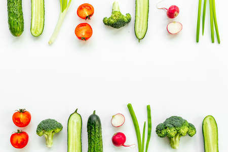 Colorful vegetables background. Food cooking banner top viewの写真素材
