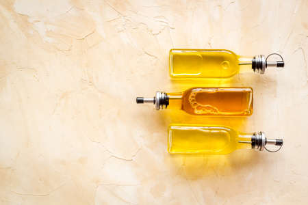 Three types of cooking oil - sunflower olive and sesame oilの写真素材