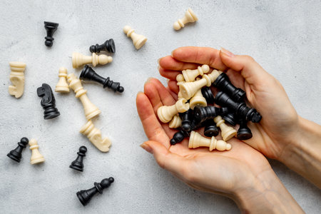 Chess game pieces. Business strategy concept. Top viewの写真素材