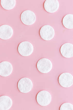 Cotton pads top view. Cosmetic makeup remover suppliesの写真素材