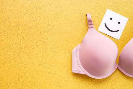 Pink bra top view - breast cancer diagnosis conceptの写真素材