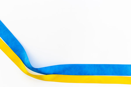 Yellow and blue ribbon - color of Ukrainian flagの写真素材