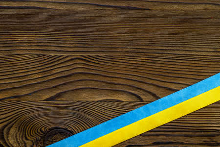 Yellow and blue ribbon - color of Ukrainian flagの写真素材