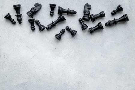 Chess pieces on table top view. Chess game as winner concept