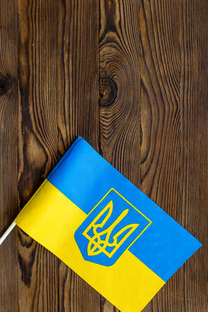 Ukrainian immigration concept - Ukrainian flag top viewの写真素材