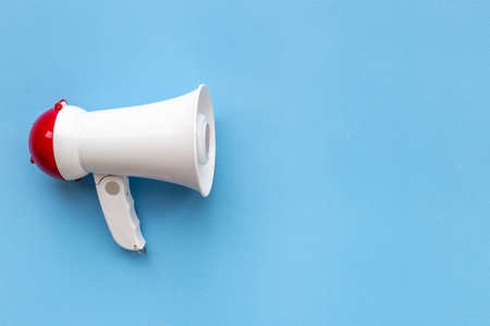 White loudspeaker for announcing hiring or advertising. Megaphone deviceの写真素材