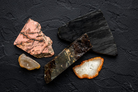 Set of different mineral stones. Natural rocks top viewの写真素材