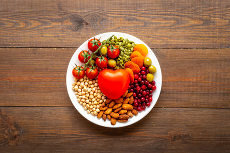 Diabetic sugar free diet nutrition - food in dish with heart objectの写真素材