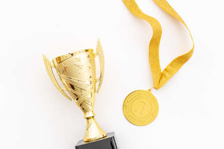 Gold medal first place and award trophy cup. Winner conceptの写真素材