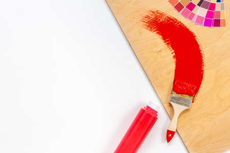 Brushe with colorful paint for house renovation and wall paintingの写真素材