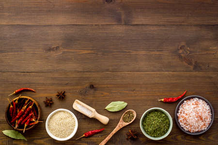 Various powdered spices and herbs in bowls. Cooking backgroundの写真素材