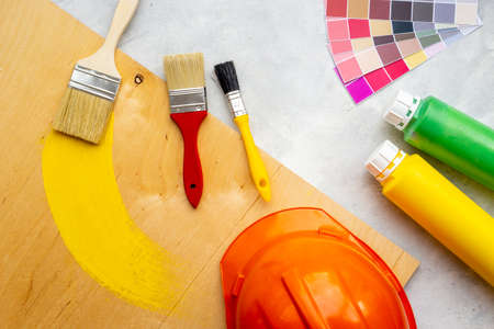 Paint brush with color for house renovation and wall paintingの写真素材