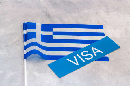 Flag of Greece with visa sign. Travel visa and citizenship conceptの写真素材