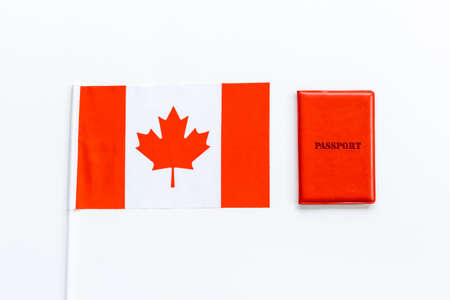 Flag of Canada with passport. Travel visa and citizenship conceptの写真素材