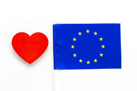 Flag of European Union with heart sign. Travel visa and citizenship conceptの写真素材