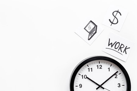 Time to work. Wall clock and signs and iconsの写真素材