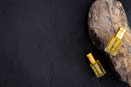 Traditional Arabian incense - agarwood tree oil perfume, top viewの写真素材