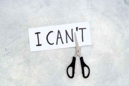 Challenge concept. Words I cannot become I canの写真素材