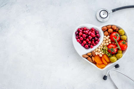 Diabetic sugar free diet. Healthy food with stethoscopeの写真素材