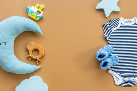 Baby infant cotton clothes with kids accessories, flat lay