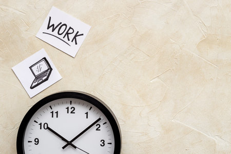 Wall clock and office work signs and icons. Time to work.の写真素材