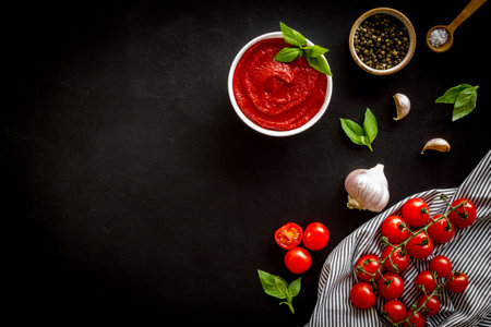 Homamade Italian tomato sauce passata with basil and garlic