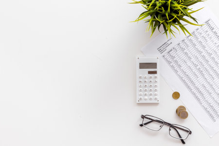 Budget and taxes calculations and bills with money cash. Money distribution.の写真素材