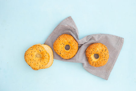 Fresh baked bagels - food pattern. Healthy breakfast concept.