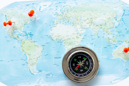 Planning travel concept with world map and compass. Vacation trip concept.の写真素材