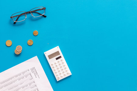 Budget and taxes calculations and bills with money cash. Money distribution.