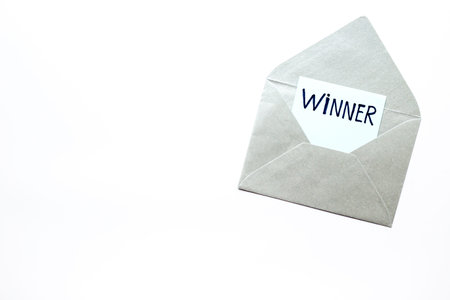 Lottery winner ticket or congratulatory letter on letter envelope. Winner concept