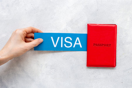 Passport and visa issued for vacation trip. Travel concept.