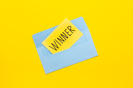 Lottery winner ticket or congratulatory letter on letter envelope. Winner conceptの写真素材