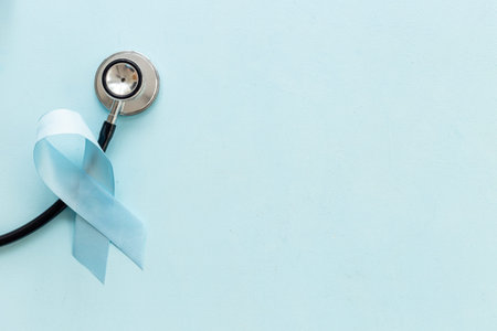 Blue ribbon - colon or prostate cancer awareness conceptの写真素材