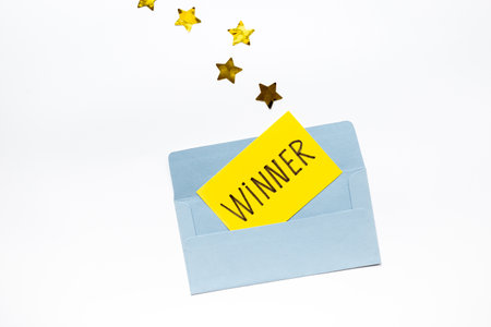 Lottery winner ticket or congratulatory letter on letter envelope. Winner conceptの写真素材