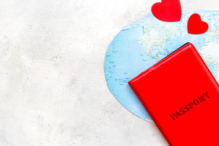 Passport and world map for vacation trip. Travel concept.の写真素材