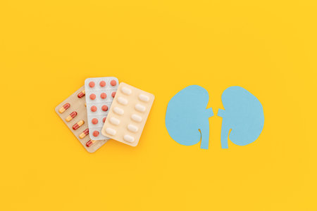 Human organ - kidneys model made of paper, top view. Human health and medical concept.の写真素材