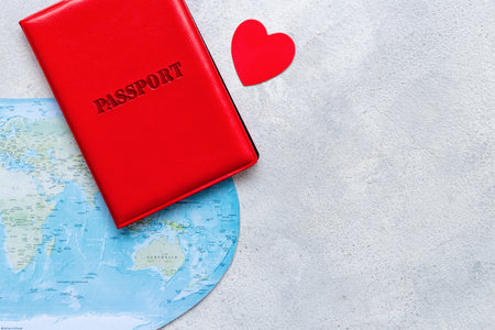 Passport on world map, vacation trip concept. Planning travel.の写真素材