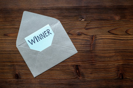 Congratulatory letter for the winner on letter envelope. Winner concept
