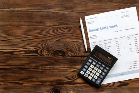 Payment for medical services. Medical health care billing statement in hospital, top view.
