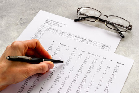 Calculating commercial costs pay invoices bills. Financial paperwork in business company.