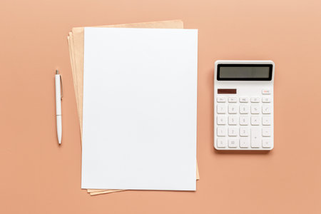 Blank flyer poster. Blank paper sheet to replace your design. Mock up, space for text. Top view.の写真素材