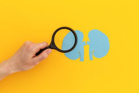 Human organ - kidneys model made of paper, top view. Human health and medical concept.の写真素材