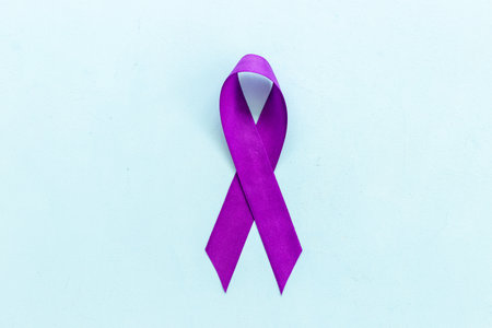 Purple ribbon - pancreas cancer awareness and Alzheimer's disease concept.の写真素材