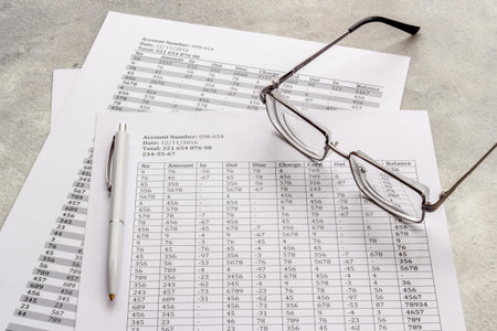 Calculating commercial costs pay invoices bills. Financial paperwork in business company.の写真素材